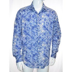 DKNY Jeans Y2K Vines & Letters Long Sleeve Button Front Shirt Blue/White Size M